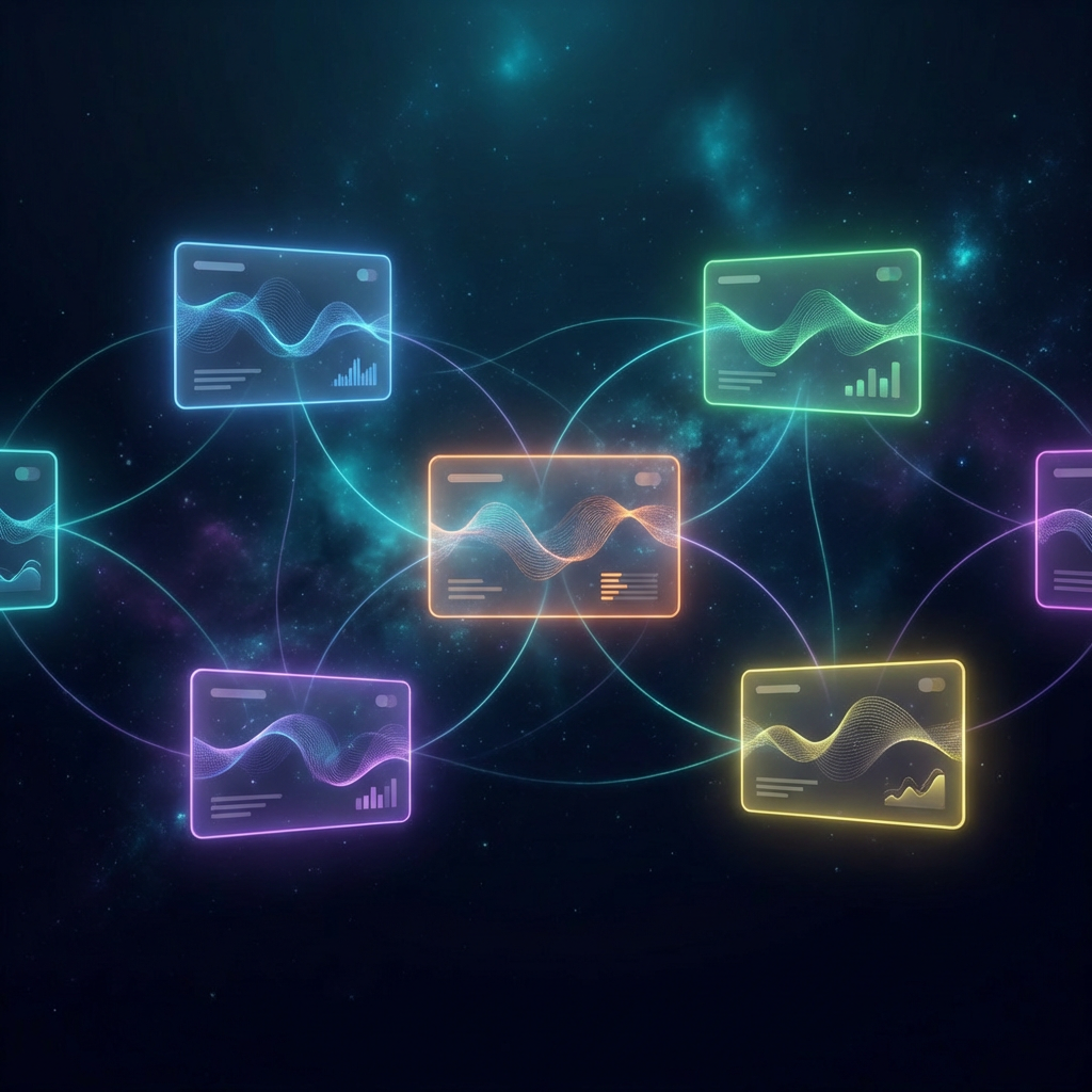 Brand voice guidelines document with multiple brand identity cards and AI writing interface