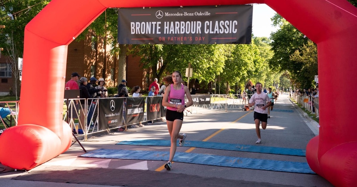 Runners at the start line of the inaugural Bronte Harbour Classic 5K at Bronte Heritage Waterfront Park in Oakville