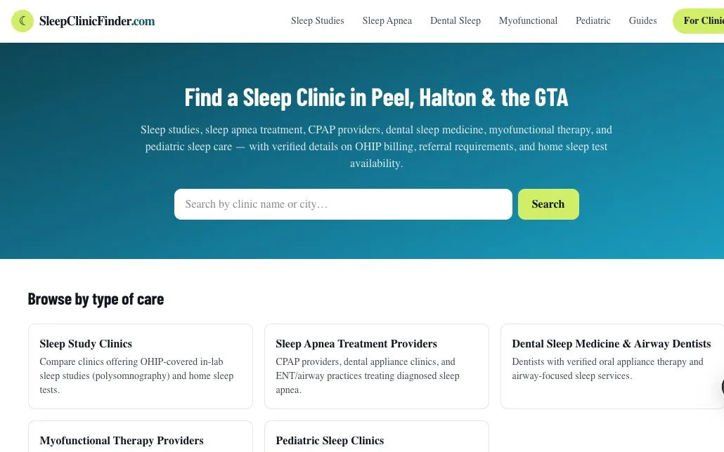 SleepClinicFinder.com screenshot